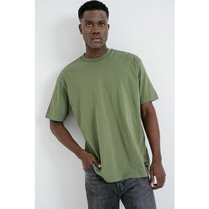 Tricou din bumbac cu decolteu la baza gatului - Kaki inchis imagine