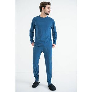 Pijama de bumbac cu decolteu la baza gatului - Albastru petrol imagine