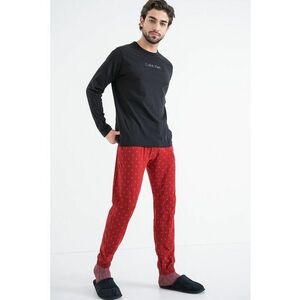 Pijama de bumbac cu decolteu la baza gatului - Rosu/Negru imagine