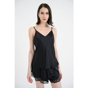 Pijama de satin cu dantela - Negru imagine