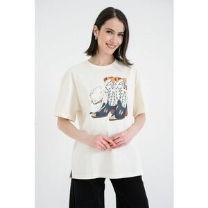 Tricou lejer din bumbac cu imprimeu - Alb imagine