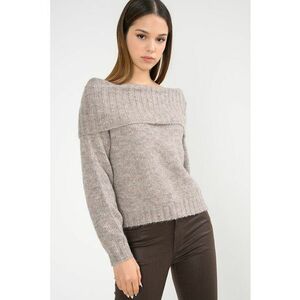 Pulover din amestec de lana cu decolteu pe umeri - Maro deschis imagine