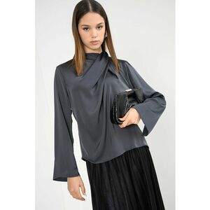 Bluza din satin cu guler scurt - Gri carbune imagine