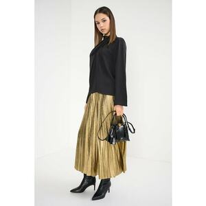 Bluza din satin cu guler scurt - Negru imagine