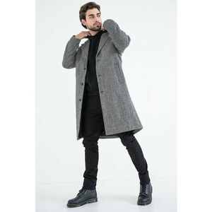Palton din amestec de lana cu model herringbone - Alb/Negru imagine