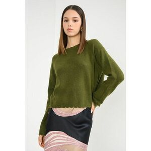 Pulover tricotat fin cu terminatii valurite - Verde imagine