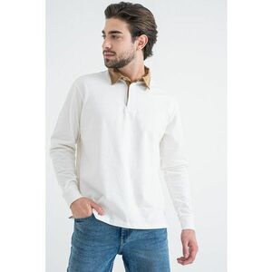 Bluza polo cu guler din reiat - Alb/Maro deschis imagine