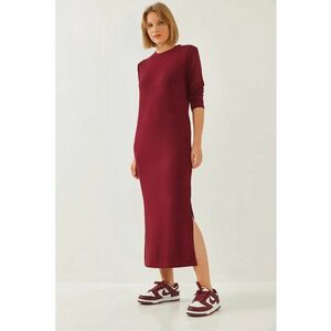 Rochie Midi - maneca lunga - rosu jerseu - Rosu Burgund - Visiniu imagine