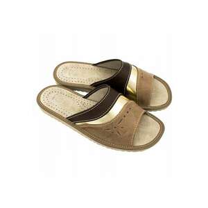 Papuci casa - Piele - Maro - Maro imagine