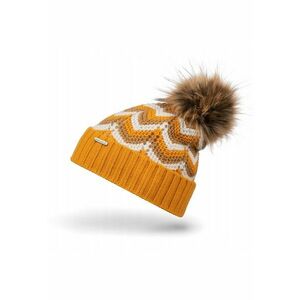 Caciula pentru iarna dama - Brodrene - Lana - 55-58 cm - Galben/Alb imagine