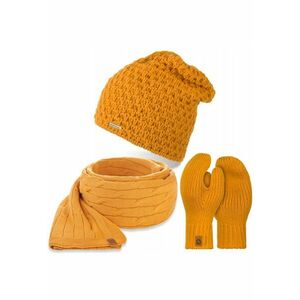 Set caciula cu fular si manusi dama Brodrene - Acril - Galben imagine