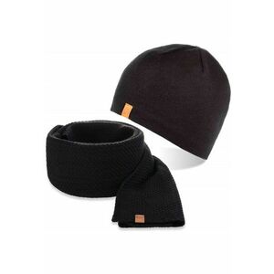 Set caciula si fular barbati - Brodrene - Fleece - Dimensiune universala - Negru imagine
