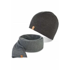 Set caciula si fular barbati - Brodrene - Fleece - Dimensiune universala - Gri inchis imagine