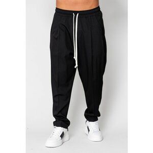 Pantalon lung larg cu snur Black 19374 - Negru imagine