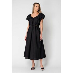 Rochie lunga cordon cu detalii ornamentale Black 16343 - Negru imagine
