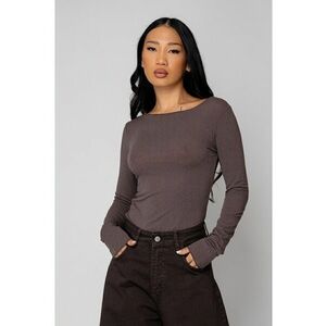 Bluza subtire din mix de casmir Brown 19461 - Maro imagine