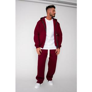 Set Winter CozyWide hanorac cu fermoar si pantalon drept Burgundy 19400 - Visiniu imagine