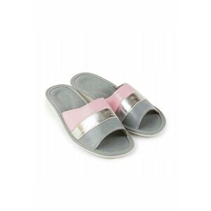 Papuci Piele naturala 21358 - Gri/Roz imagine