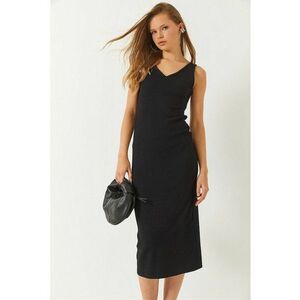 Rochie midi - HiCCUP - decolteu in V - nervuri - negru - jerseu imagine