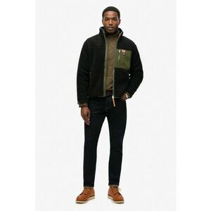 SUPERDRY - Jacheta din material teddy cu fermoar - Verde/Negru imagine