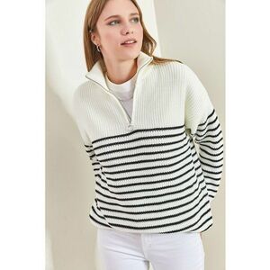 Pulover dama cu guler cu fermoar - croiala lejera - alb - tricot - imagine