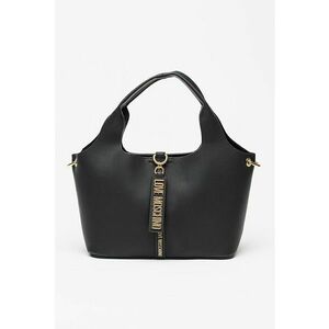 Geanta bowler din piele ecologica cu placuta logo - Negru imagine