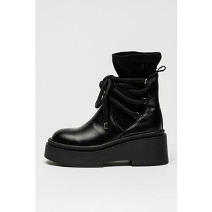 Ghete din piele cu insertii din material textil - Negru imagine