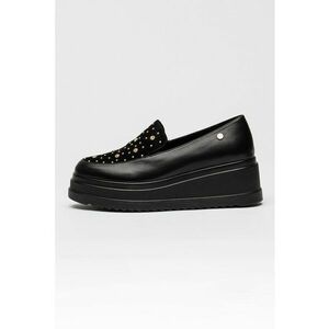Pantofi loafer wedge cu aplciatii decorative - Auriu/Negru imagine