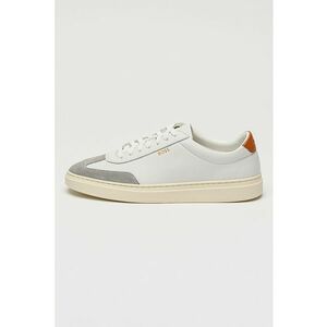 Pantofi sport de piele granulata cu banda contrastanta - Alb/Gri imagine