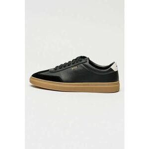 Pantofi sport de piele granulata cu banda contrastanta - Negru/Gri antracit imagine