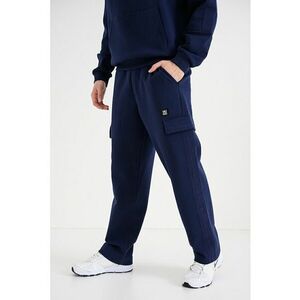 Pantaloni cargo de trening drepti cu snur - Albastru indigo imagine