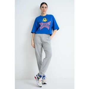 Tricou lejer de bumbac cu imprimeu text - Albastru royal imagine