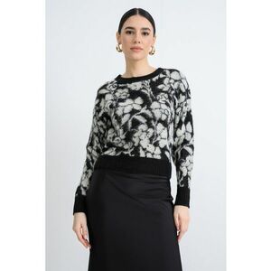 Pulover tricotat cu imprimeu floral - Negru/Alb murdar imagine