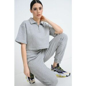Tricou polo crop Ben - Gri melange imagine