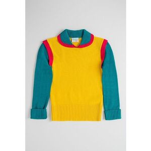 Pulover tricotat fin - Fucsia/Galben sofran/Verde aquamarin imagine