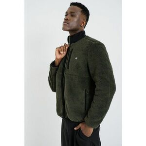 Jacheta din material teddy cu guler mediu - Negru/Kaki inchis imagine