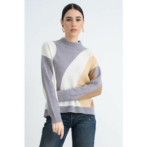 Pulover regular fit cu decolteu la baza gatului - Gri carbune/Maro deschis/Alb murdar imagine