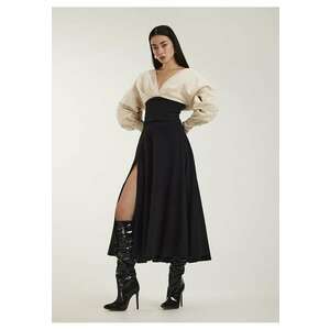 Rochie din bumbac cu decolteu in V si slit frontal Signora - Negru imagine