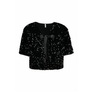 Bluza cu aplicatii cu paiete si aspect stralucitor - Negru/Argintiu imagine