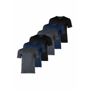 Set de tricouri cu decolteu in V - 6 piese - Negru/Gri/Albastru imagine