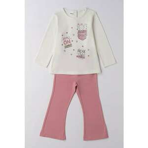 Set de bluza si pantaloni evazati - Roz prafuit/Crem imagine