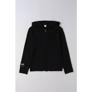 Cardigan din amestec de bumbac cu gluga si fermoar - Negru imagine