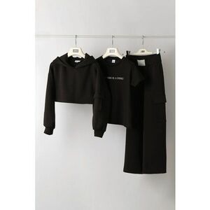 Set de tricou de bumbac - hanorac si pantaloni de trening - 3 piese - Negru imagine