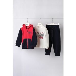 Set de bluza cu imprimeu - hanorac si pantaloni de trening - 3 piese - Rosu/Alb/Bleumarin imagine