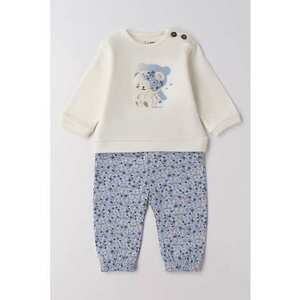 Set de bluza cu model si pantaloni - 2 piese - Alb fildes/Maro deschis/Albastru imagine