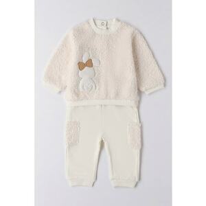 Set de bluza pufoasa de trening si pantaloni - 2 piese - Alb fildes/Maro deschis imagine