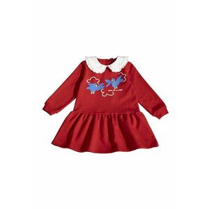 Rochie evazata cu guler Peter Pan - Rosu/Alb imagine