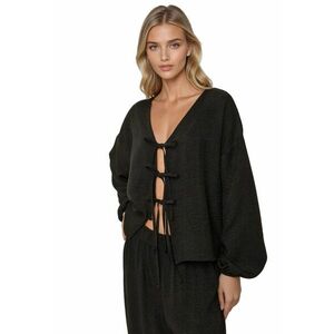 Bluza dama Relaxed Fit - decolteu in V - maneci lungi - albastra - poliester imagine