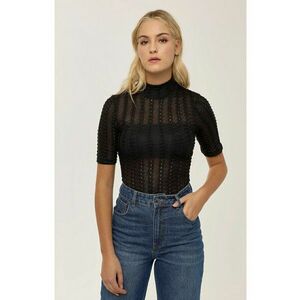 Top - texturat cu guler inalt - negru - jerseu poliester - Negru imagine