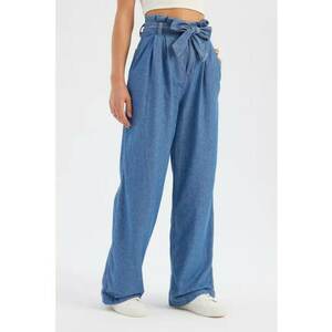 Blugi dama - cu talie inalta - croiala larga - denim - albastru imagine